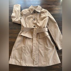 Anthropologie Plenty by Tracy Reese Camel Belted Peplum Trench Coat M
